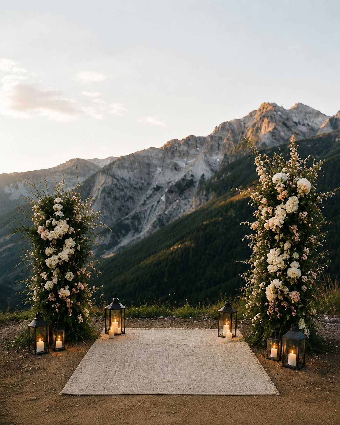 Elopement ceremony under a floral arch in a Telluride alpine meadow